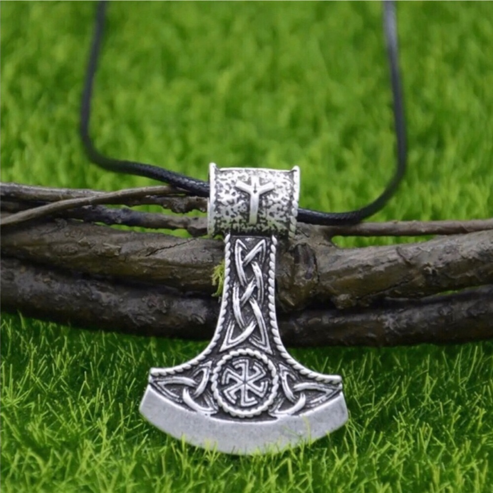 Silver Viking Axe Pendant Necklace for Men